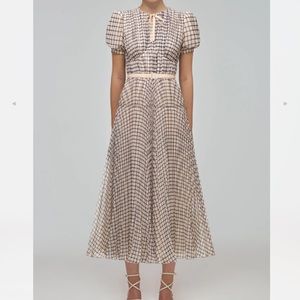 Self-Portrait Monochrome Check Midi Dress